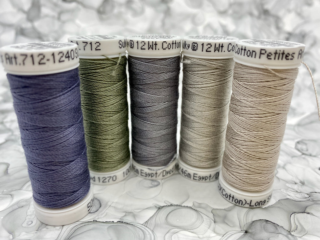 Grey Thread Set of 5 Sulky Solid Cotton Thread Spools - 12wt.