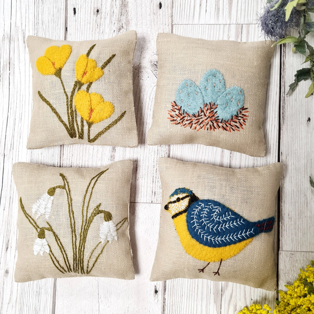 Linen Lavender Bags Embroidery Kit - Spring Garden - by Corinne Lapierre