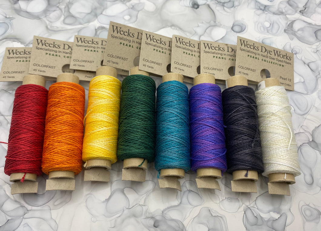 Rainbow Set of Weeks Dye Works size 12 perle cotton