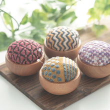 Load image into Gallery viewer, Kogin Pincushion Kit in a wooden bowl by Olympus
