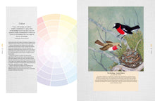 Load image into Gallery viewer, embroidered birds and their habitats; hand embroidery techniques and inspiration by Judy Wilford
