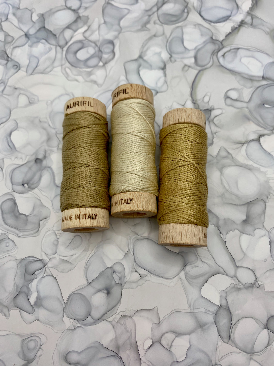Aurifil Beige and Cream Set of three 6-strand embroidery floss spools