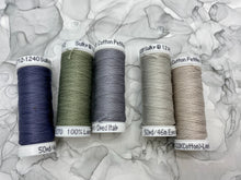 Load image into Gallery viewer, Grey Thread Set of 5 Sulky Solid Cotton Thread Spools - 12wt.
