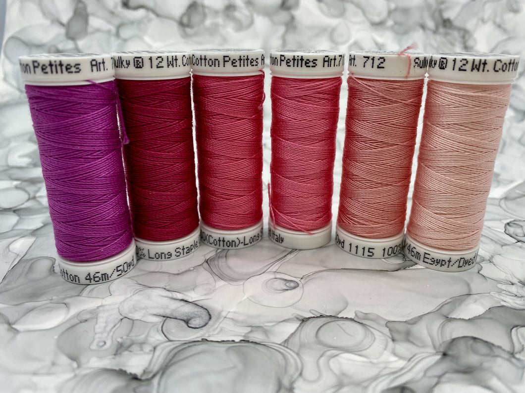 Pink Thread Set of 6 Sulky Solid Cotton Thread Spools - 12wt.